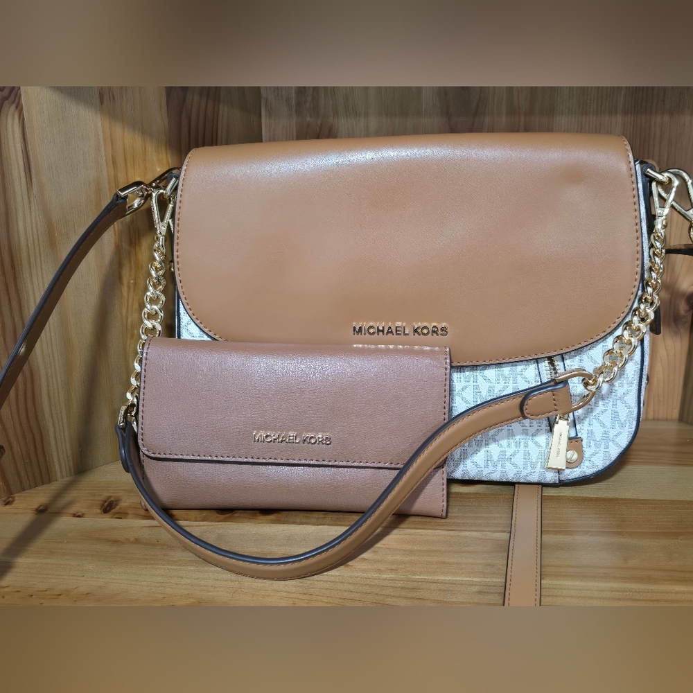 Michael Kors Brown and Cream Crossbody Bag Set